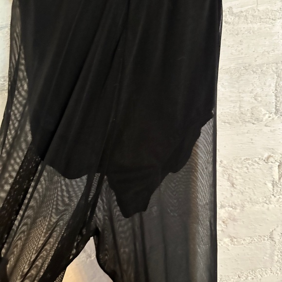 BLACK MOCK NECK BIKETARD WITH SHEER MESH AND IRIDESCENT SEQUIN DETAILING - Picture 8 of 11